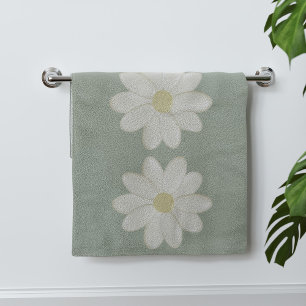 Cream Daisy Sage Green Hand Towel