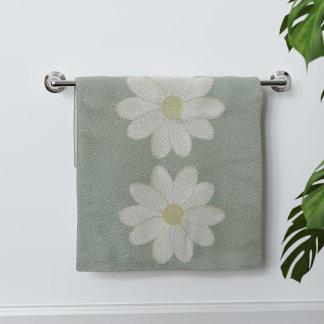 Cream Daisy Sage Green Hand Towel