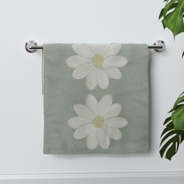 Cream Daisy Sage Green Hand Towel (A pretty sage green cream daisy hand towel just for you)
