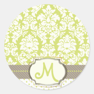 Cream damask classic round sticker