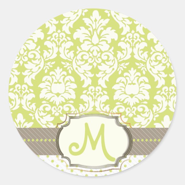 Cream damask classic round sticker (Front)