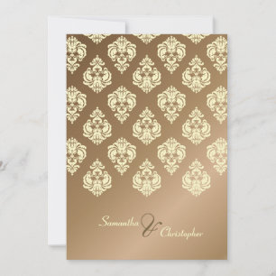 Cream Damask/faux copper wedding invitations
