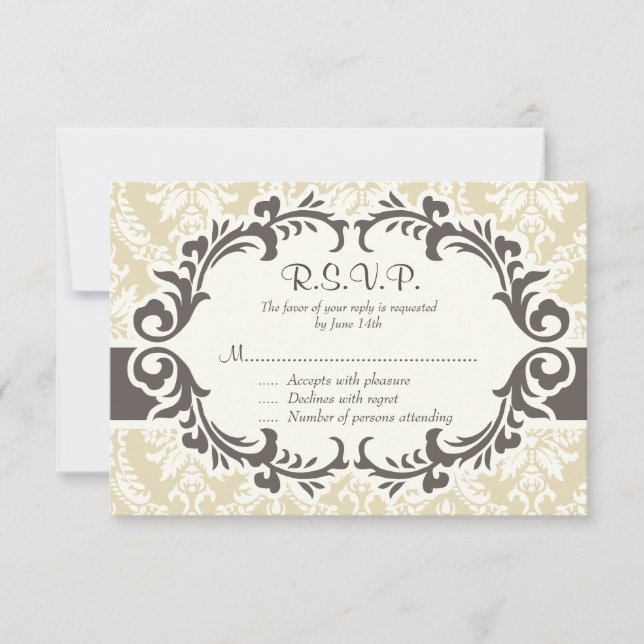 Cream Damask RSVP Card (Front)