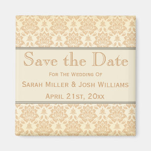 Cream Damask Save the Date Magnet