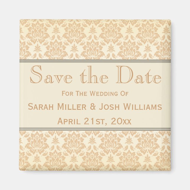 Cream Damask Save the Date Magnet (Front)