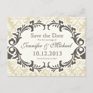 Cream Damask Save the Date Postcard