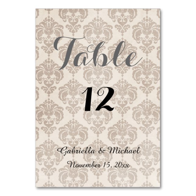 Cream Damask Table Number (Front)