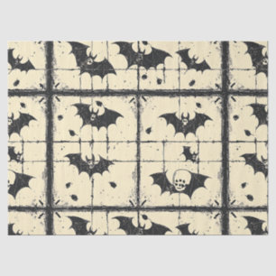 Cream Denim Grunge Patchwork with Bats (2) Tissue Paper