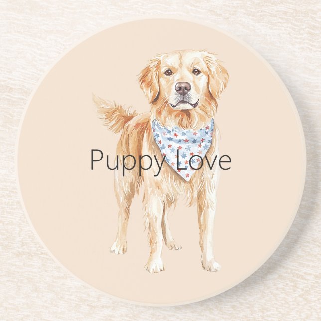Cream Dog Puppy Love Coaster (Front)