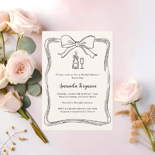 Cream doodle bow prosecco Bridal Shower Invitation