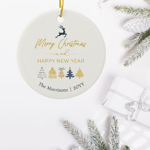 Cream Doodle Christmas Trees, Reindeer, Stars, Ceramic Tree Decoration