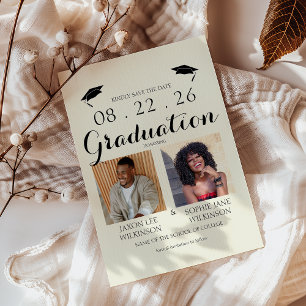 Cream Double Graduation 2 Photo Graduation Invitation