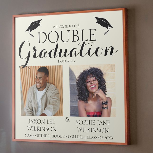Cream Double Graduation 2 Photo Graduation Welcome Poster (Creator Uploaded)
