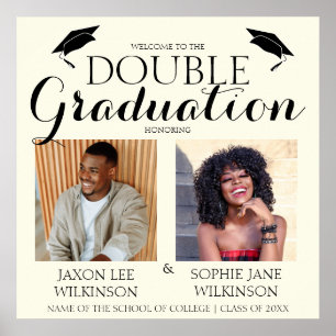Cream Double Graduation 2 Photo Graduation Welcome Poster