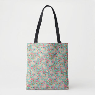Cream Doxie Floral - cream florals Tote Bag