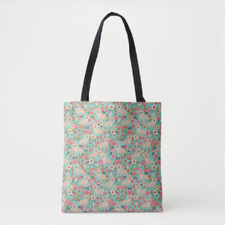 Cream Doxie Floral - cream florals Tote Bag