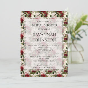Cream Dragonflies and Roses Bridal Shower Invitation