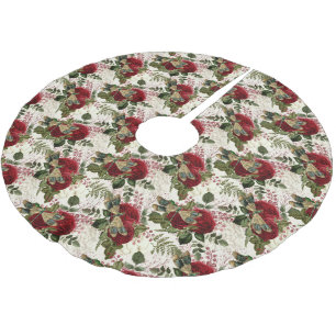 Cream Dragonflies and Roses Brushed Polyester Tree Skirt