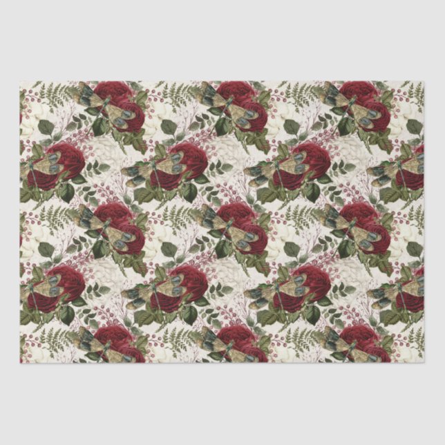Cream Dragonflies and Roses  Tissue Paper (Front)
