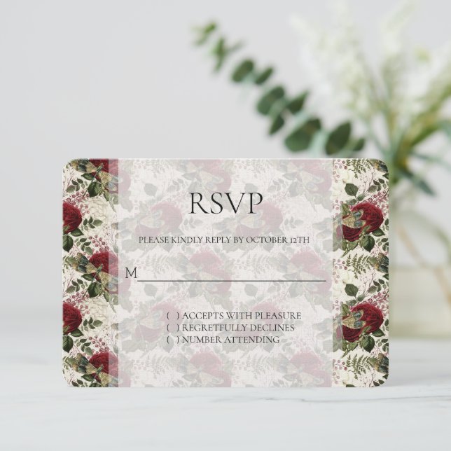 Cream Dragonflies and Roses Wedding RSVP (Standing Front)