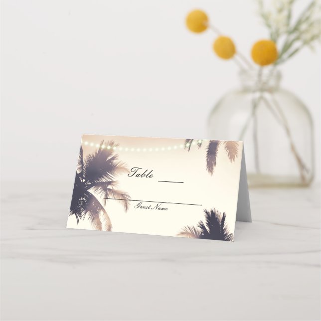 Cream Dream Palm Trees & Lights Table Seat Place Card (Back)