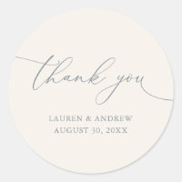 Cream Dusty Blue Grey Minimalist Wedding Thank You