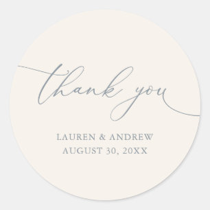 Cream Dusty Blue Grey Minimalist Wedding Thank You Classic Round Sticker