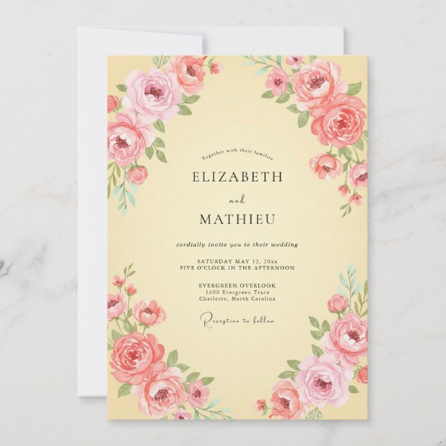 Cream Dusty Pink Blossom Wedding Invitation (Front)