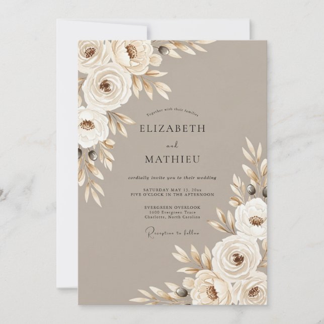 Cream Earthy Botanical Romance Wedding Invitation (Front)