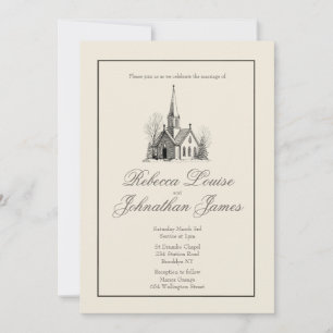 Cream Ecru Church Chapel Elegant Modern Wedding Invitation