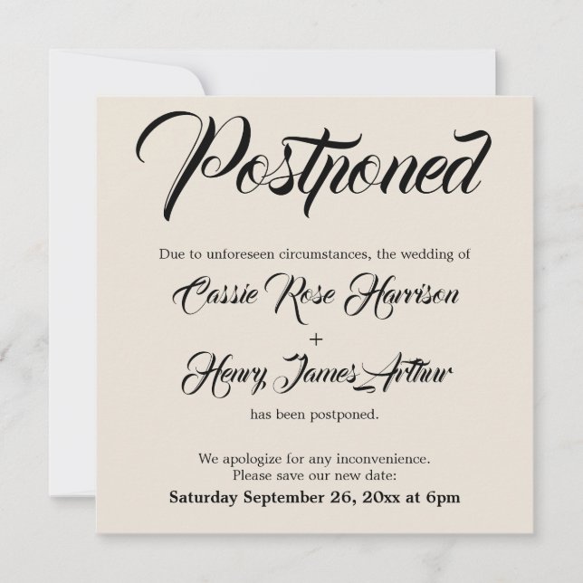 Cream Elaborate Postponed Wedding Announcement (Front)