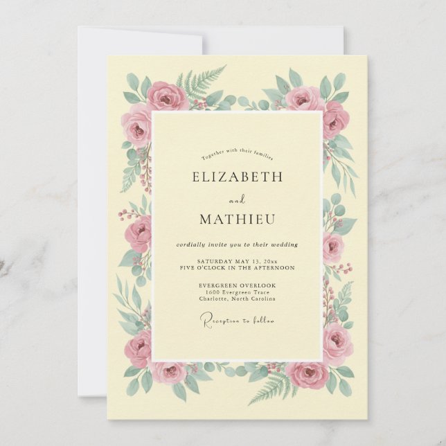Cream Elegant Botanical Wedding Invitation (Front)