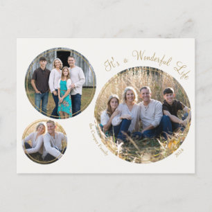 Cream Elegant Minimalist Christmas Three Photo Holiday Postcard