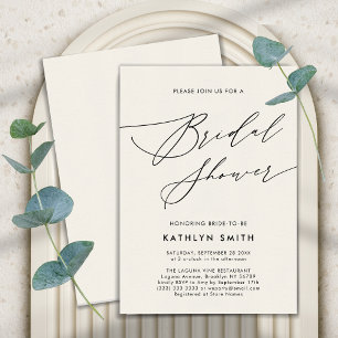Cream Elegant Script Modern Simple Bridal Shower Invitation