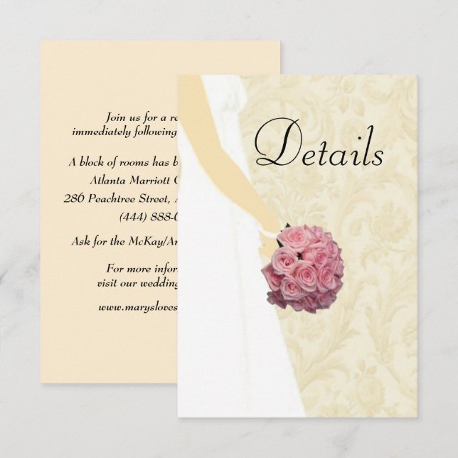 Cream Elegant Wedding Gown Wedding Details Enclosure Card (Front/Back)