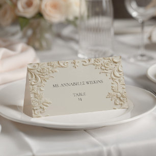 Cream Embossed Floral Scroll Ivory Table Place Card