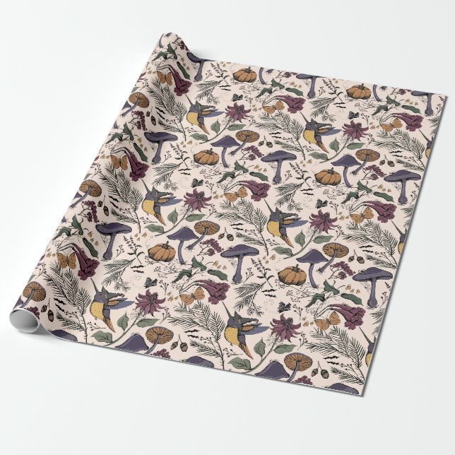 Cream Enchanted Hummingbird Gift Wrap (Unrolled)