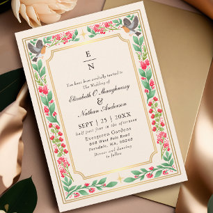 Cream Enchanting Botanical Floral Garden Wedding Invitation