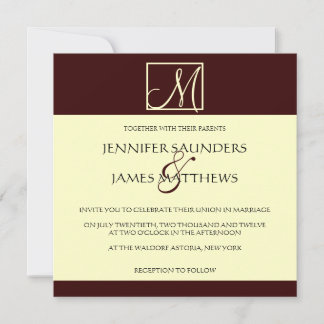 Cream & Espresso Monogram Wedding Invitation