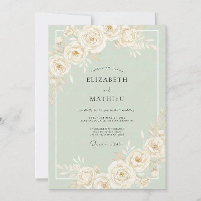 Cream Ethereal Botanical Romance Wedding Invitation (Front)