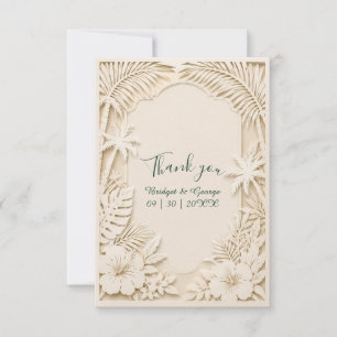 Cream Faux Cutout Hawaii Floral Wedding Thank You Card