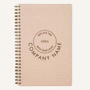 Cream Faux Leather Company Name Logo QR Code Notebook