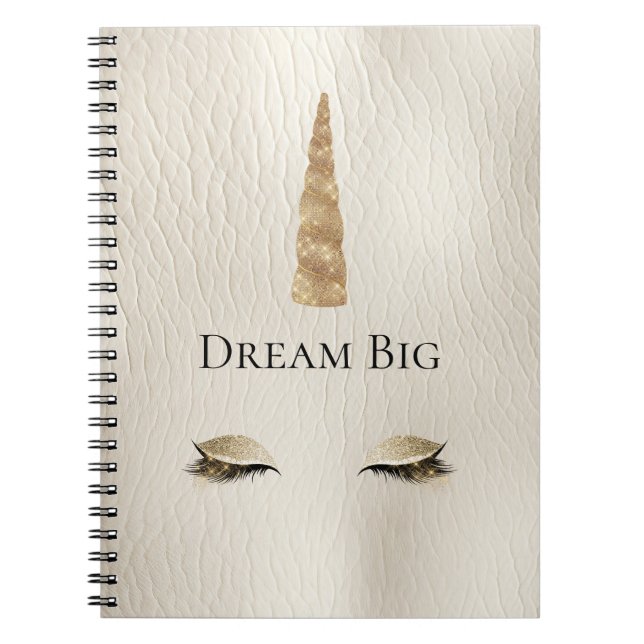 Cream Faux Leather Gold Sparkle Glam Unicorn  Notebook (Front)