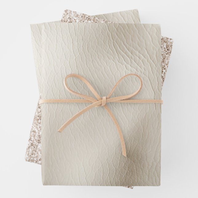 Cream Faux Leather  Wrapping Paper Sheet (In situ)