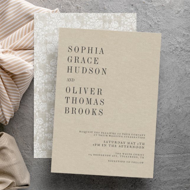 Cream Faux Linen & Lace Chic Country Wedding Invitation (Creator Uploaded)