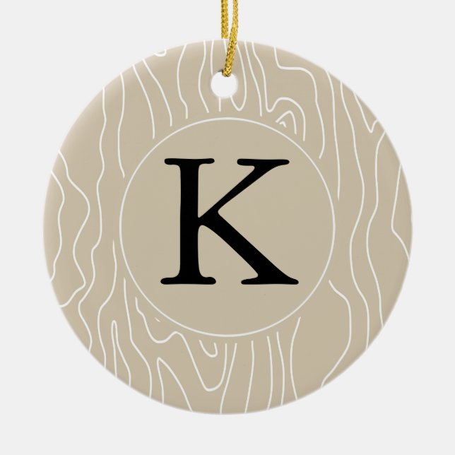 Cream Faux Wood monogram Ceramic Tree Decoration (Front)