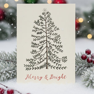 Cream Festive Merry Christmas Winter Tree Holiday Card