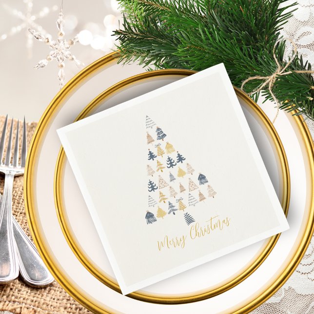 Cream Festive Playful Doodles Christmas Tree Napkin (Cream Festive Playful Doodles Christmas Tree Napkins)