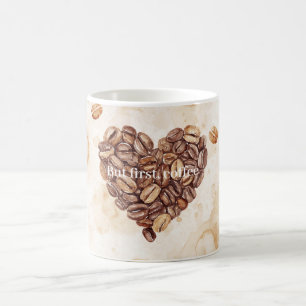 Cream First Coffee Beans Heart Mug