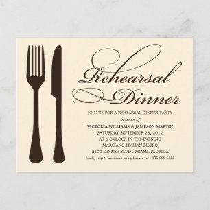 CREAM FLATWARE REHEARSAL DINNER INVITE